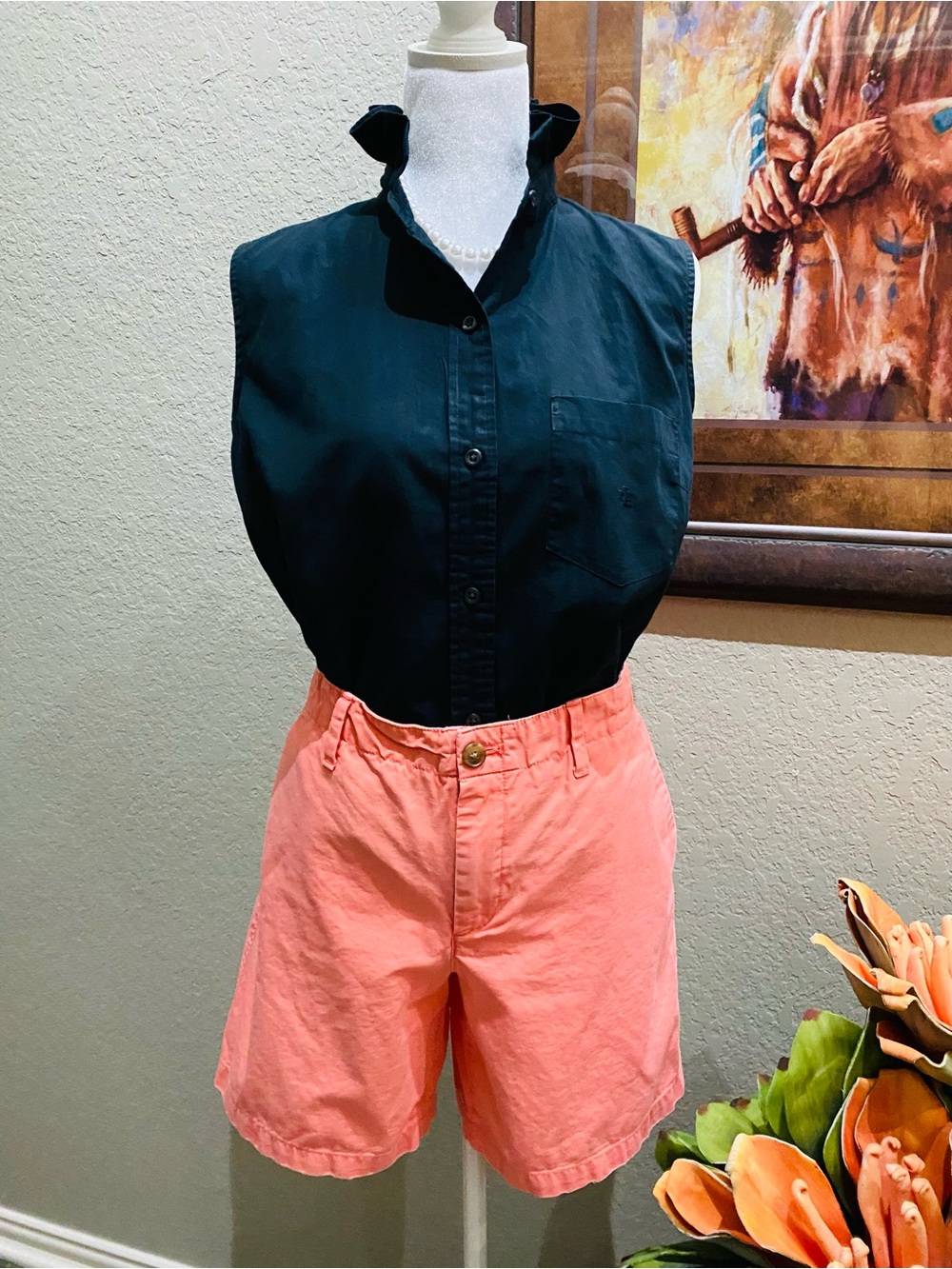 REWORKED- Black Ralph Lauren Sleeveless Button-Down Top